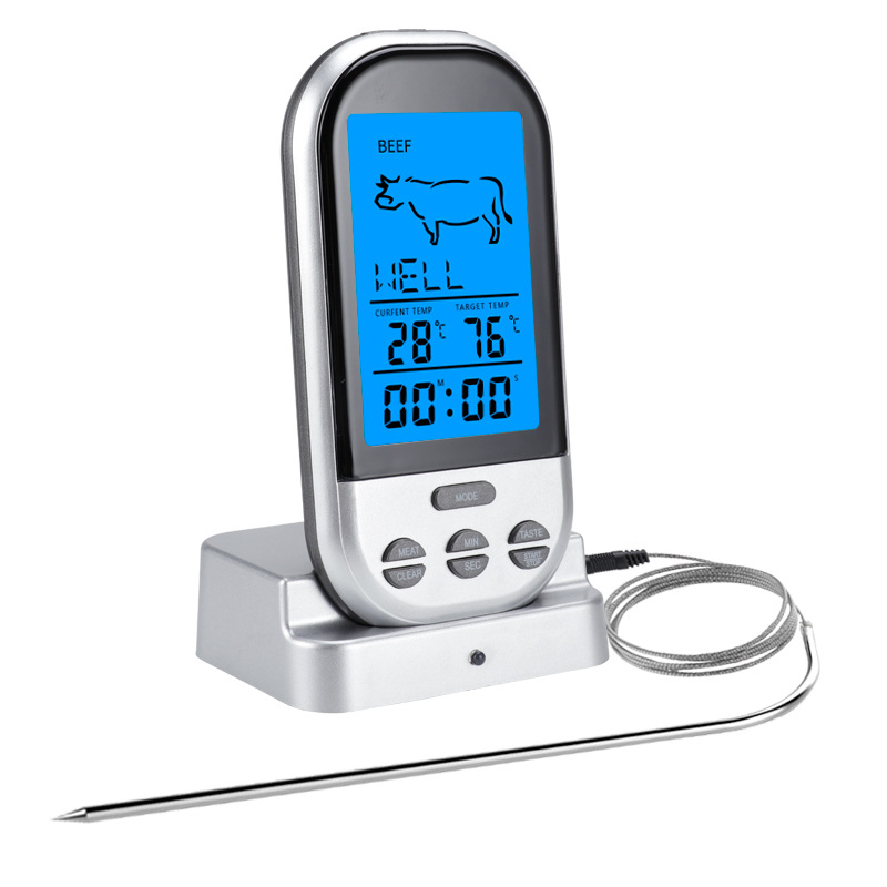 Thermometer Digital - Termometer BBQ Nirkabel dengan Timer, Termometer